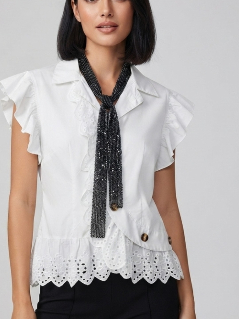 Chicmi Cotton-Blend Ruffled Blouse - Size XL (Fits US 12-14)
